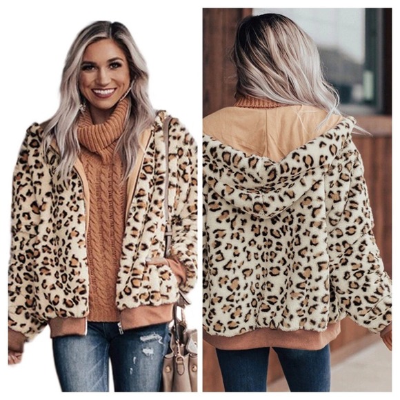 Khaki Cozy Plush Leopard Jacket - Picture 4 of 8